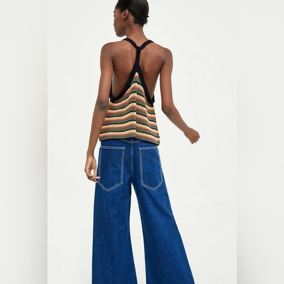 Zara Rainbow Knit 70s Style Racerback Tank Top, Size S - Picture 5 of 11